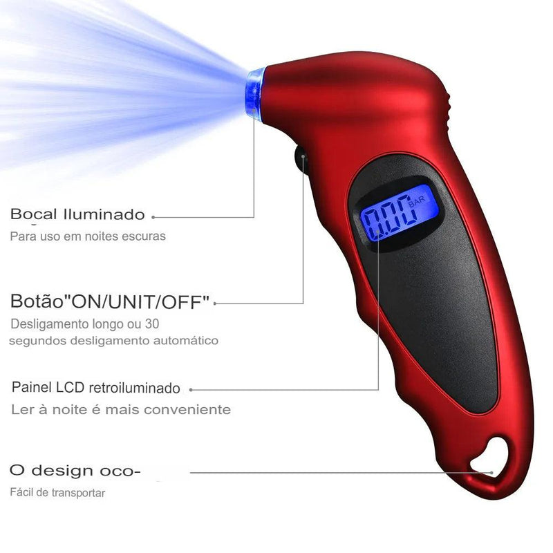 Medidor Digital de Pressão de Pneu Tela de LCD - Motorista Online Br