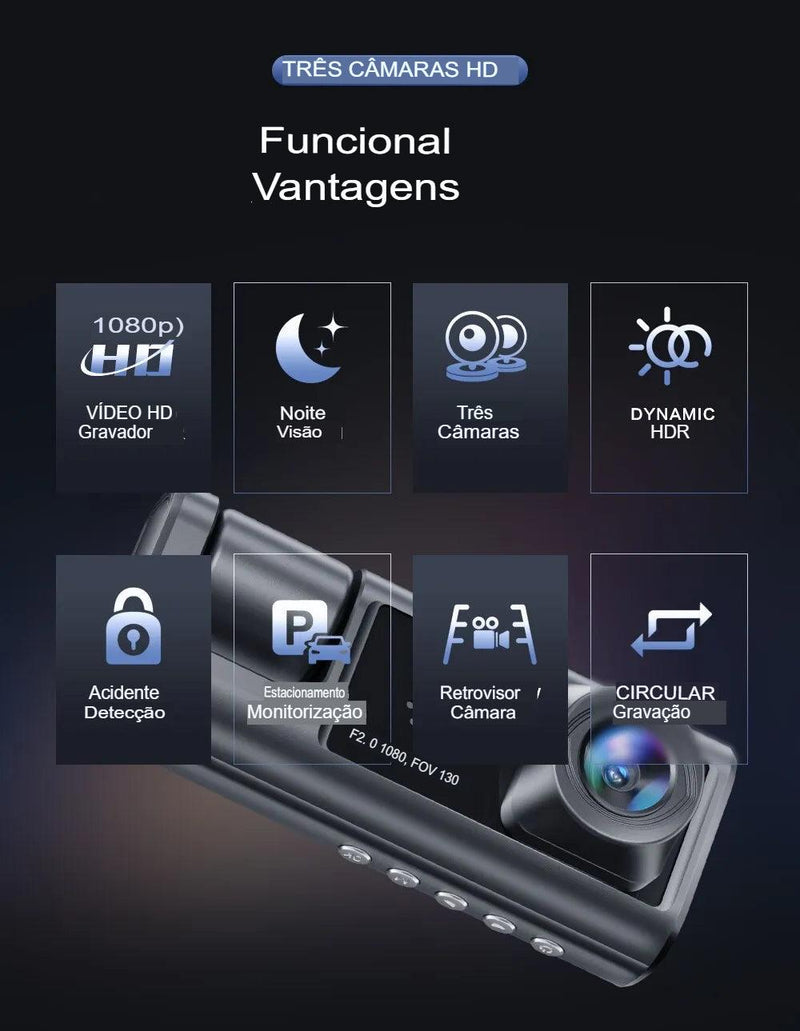 2/3 Câmeras com Visão Noturna por Infravermelho, Gravação em Looping - Motorista Online Br